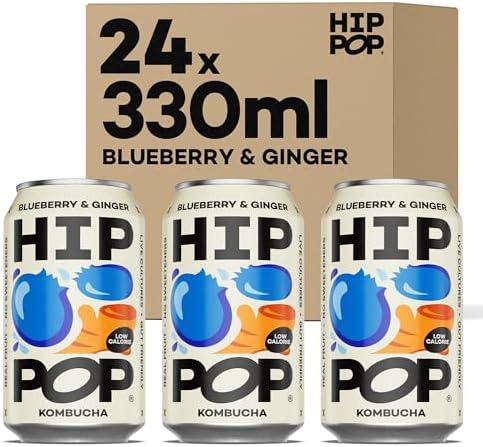 Hip Pop Blueberry & Ginger Kombucha | Vegan Gut Health Drink | 24 x 330ml