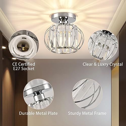 ZYDTRIP Modern Crystal Chandelier – Silver Semi Flush Mount Light (2 Pack)