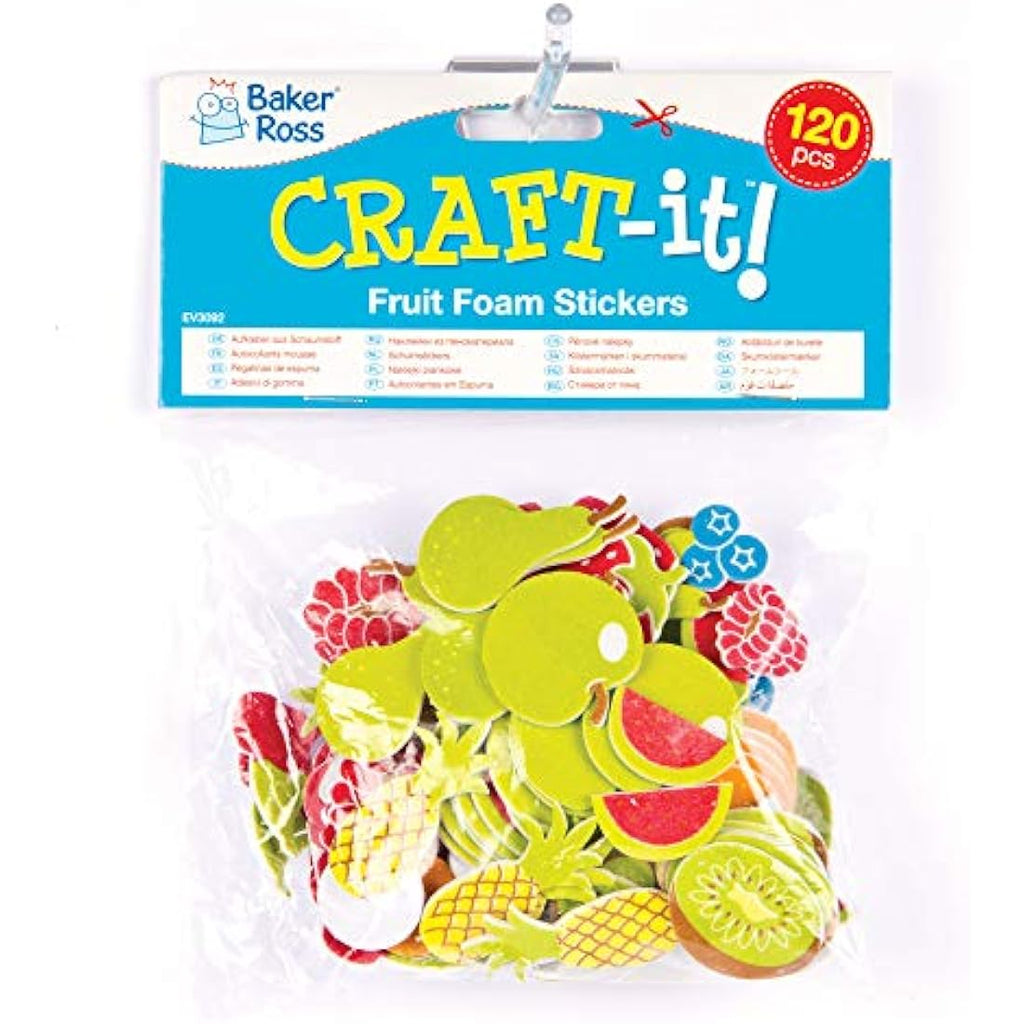 Baker Ross Fruit Foam Stickers for Kids Crafts - 120 Pack Art Supplies