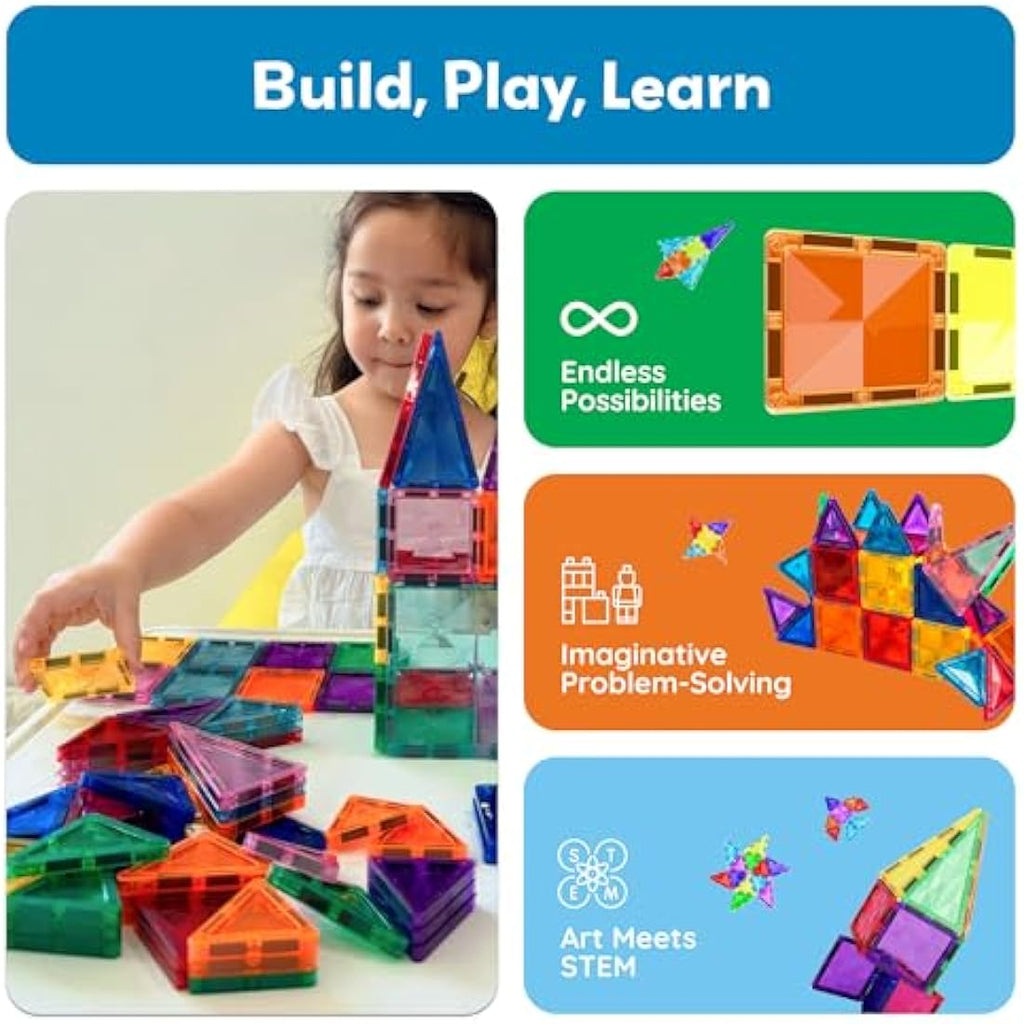 PicassoTiles 60pc Mini Diamond Magnetic Building Blocks Travel STEM Toy