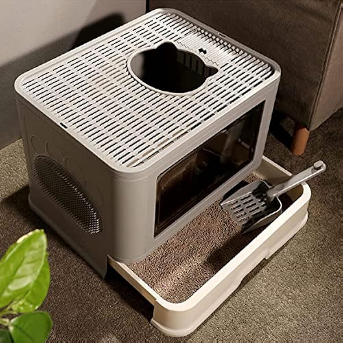 BingoPaw Foldable Large Cat Litter Box – Top Entry Enclosed Tray with Scoop