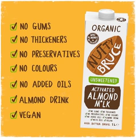 Nutty Bruce Unsweetened Activated Almond Milk – Organic & Vegan (6 x 1L)