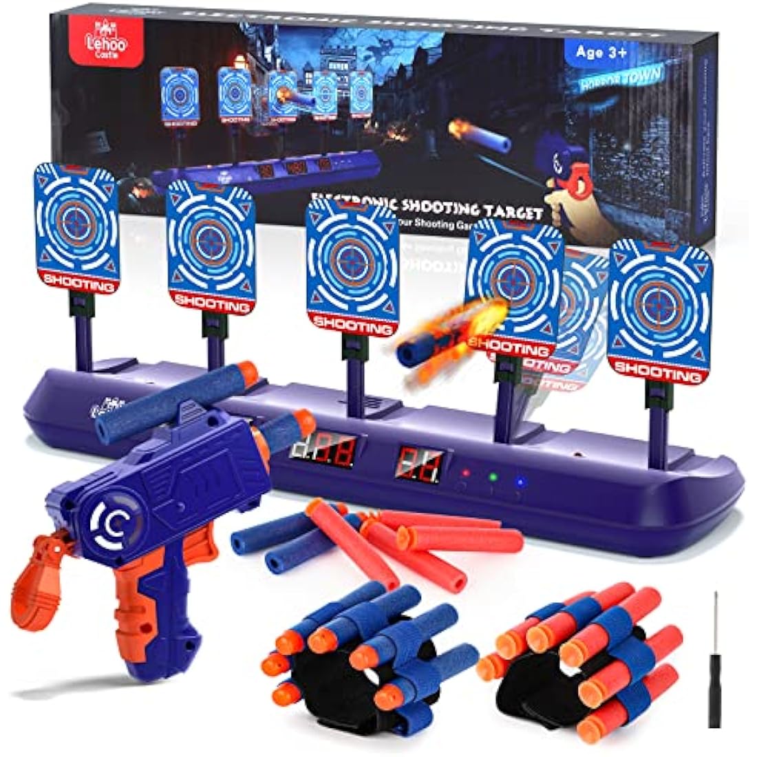 Lehoo Castle Electronic Digital Nerf Target Set with Gun and Bullets