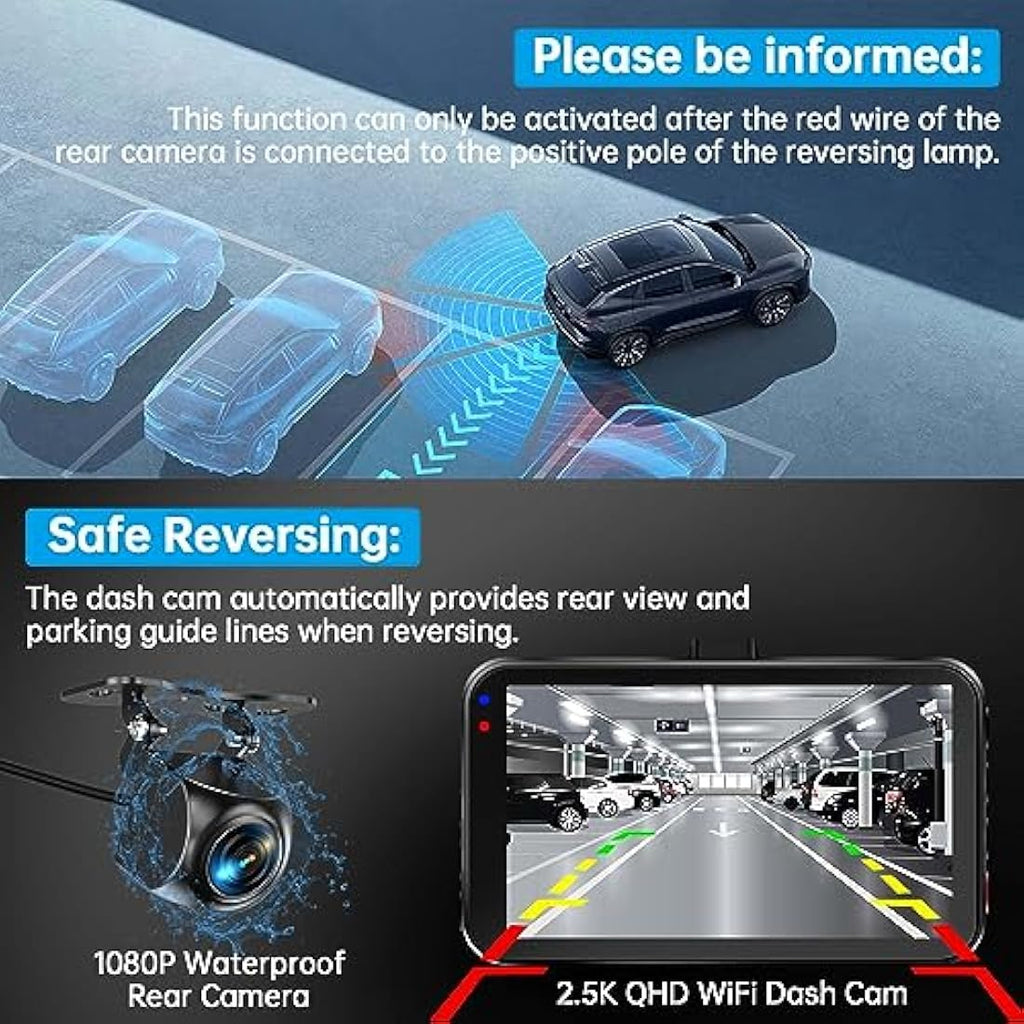 Jolof Store 2.5K Dual Dash Cam Front and Rear | WiFi Car Camera with 64GB Card
