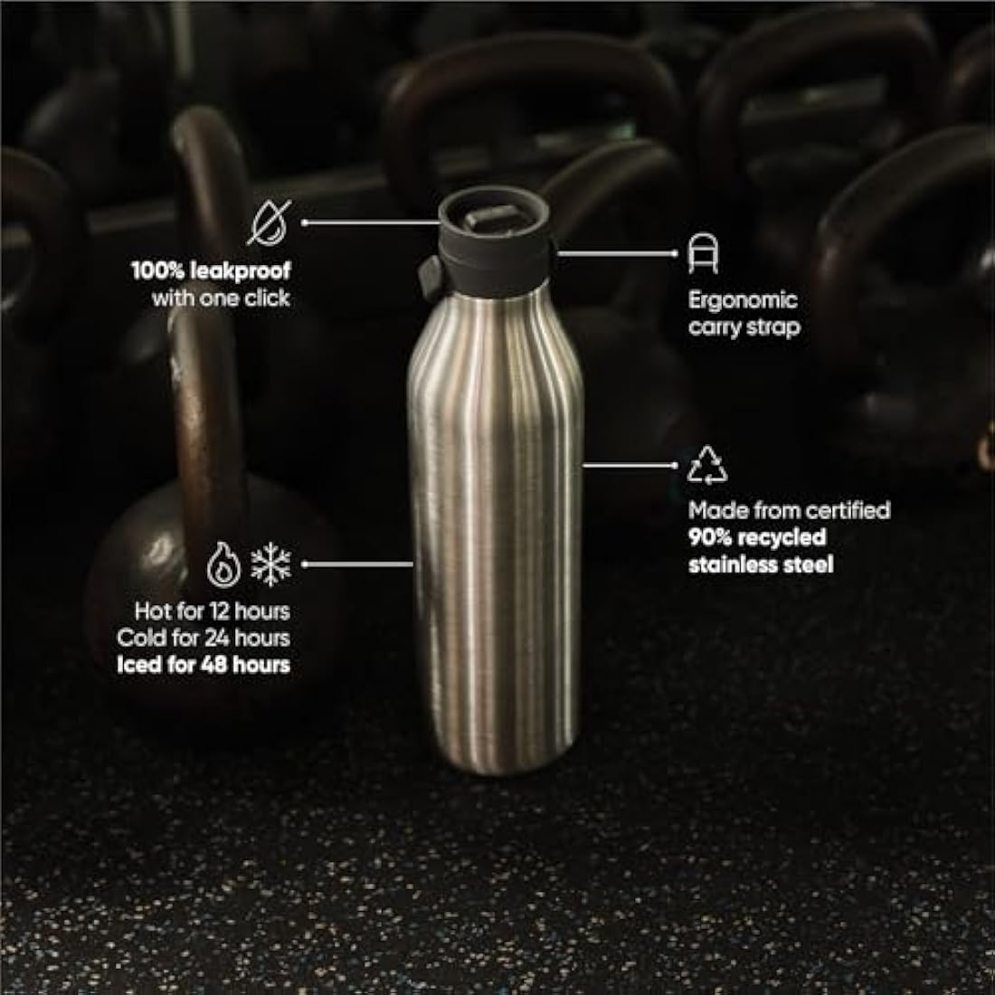 Circular & Co 1L Recycled Stainless Steel Insulated Water Bottle - Grey