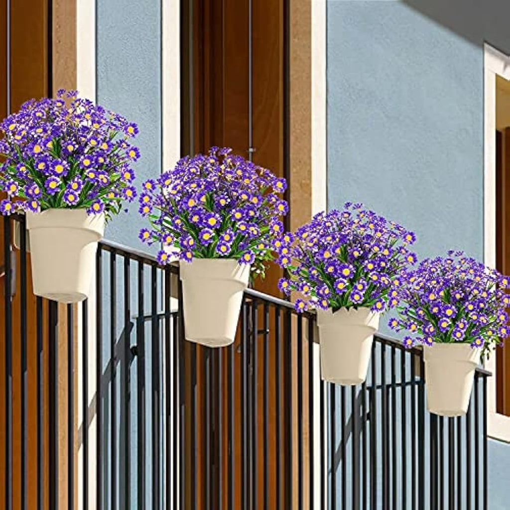 Artificial Daisy Flowers – 4PCS UV Resistant Faux Plants (Purple)