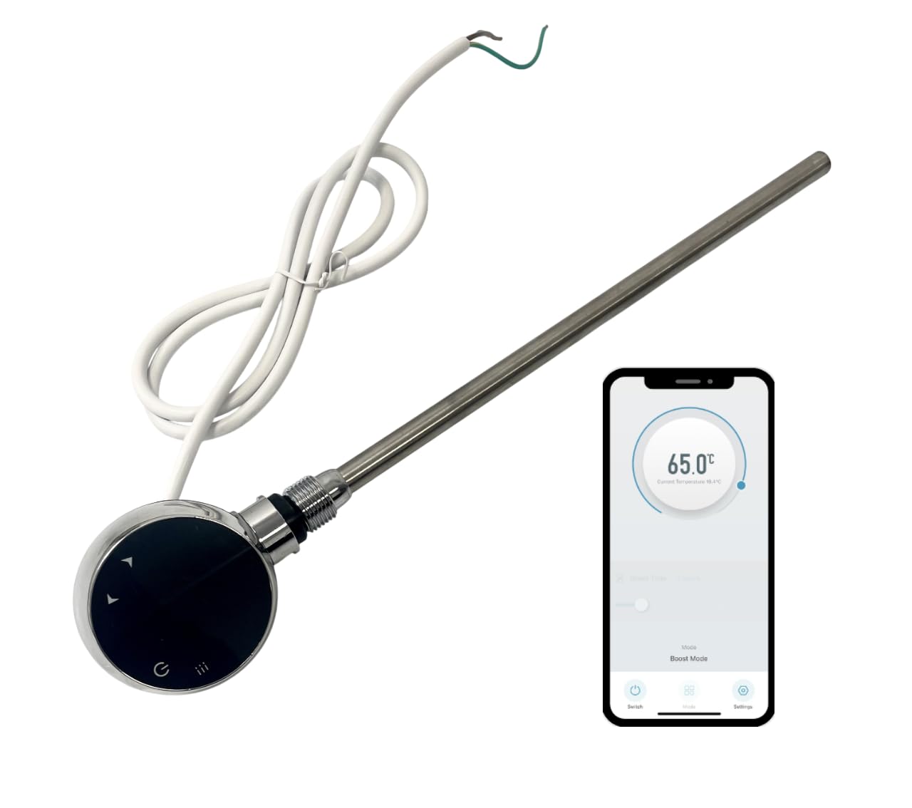 Greened House 300W WiFi Smart Heating Element for Towel Rails - Chrome