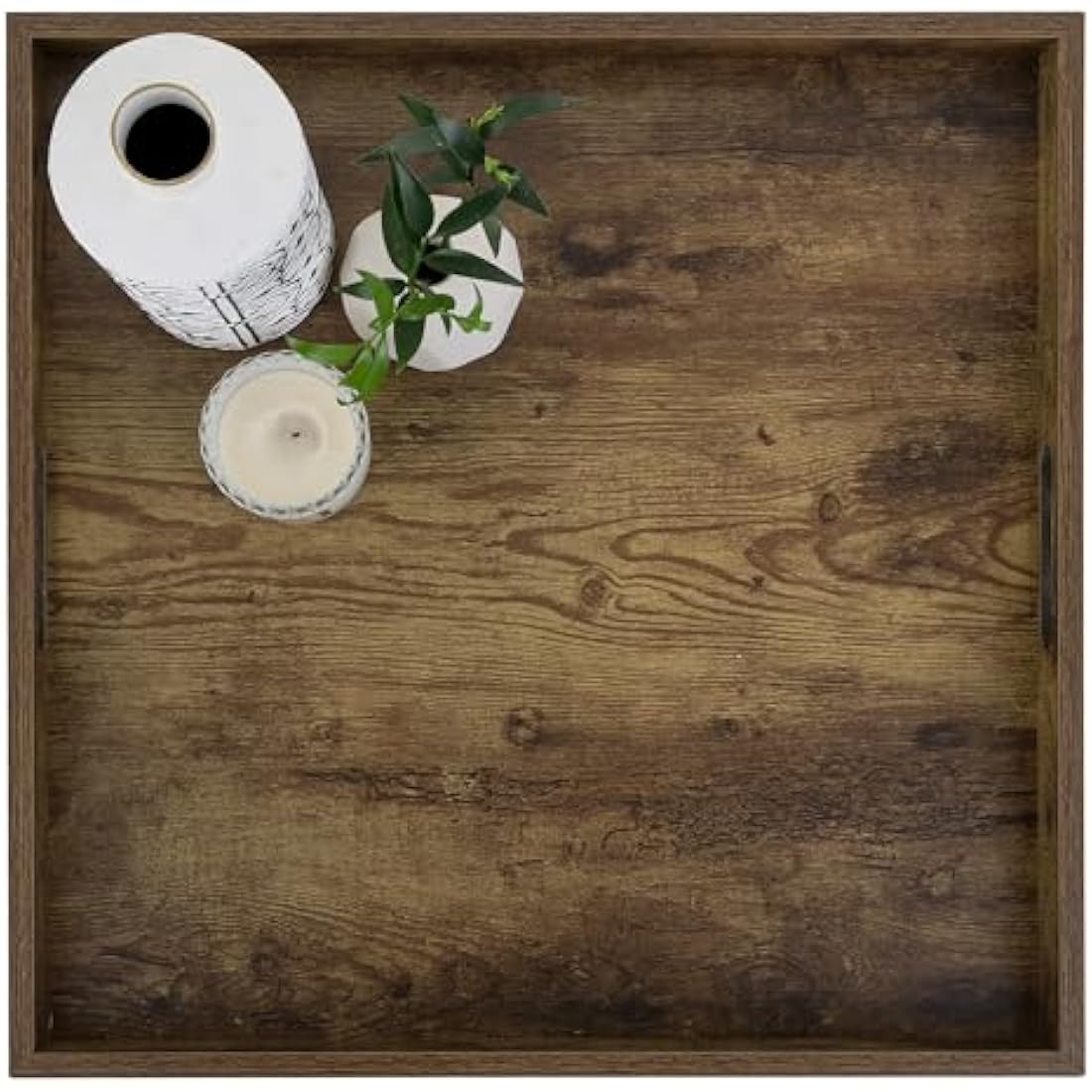 Hanobe Large Wooden Ottoman Serving Tray – 20" Square Coffee Table Platter