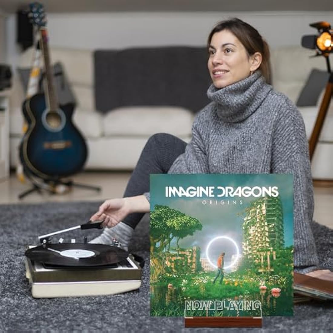 Jolof Store Now Playing Vinyl Stand – Light Up Wooden Record Display