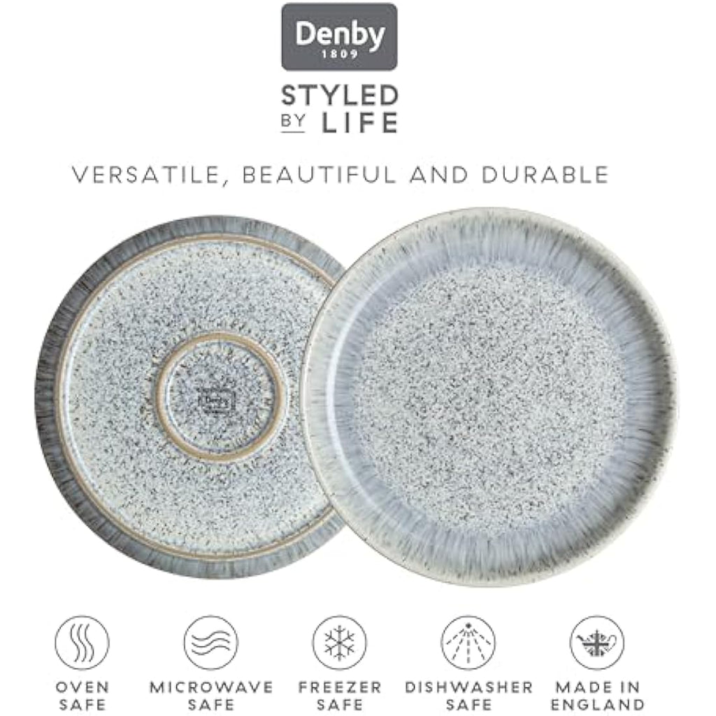 Denby Halo Speckle Dinner Plates – Set of 4 Grey Stoneware (26cm)