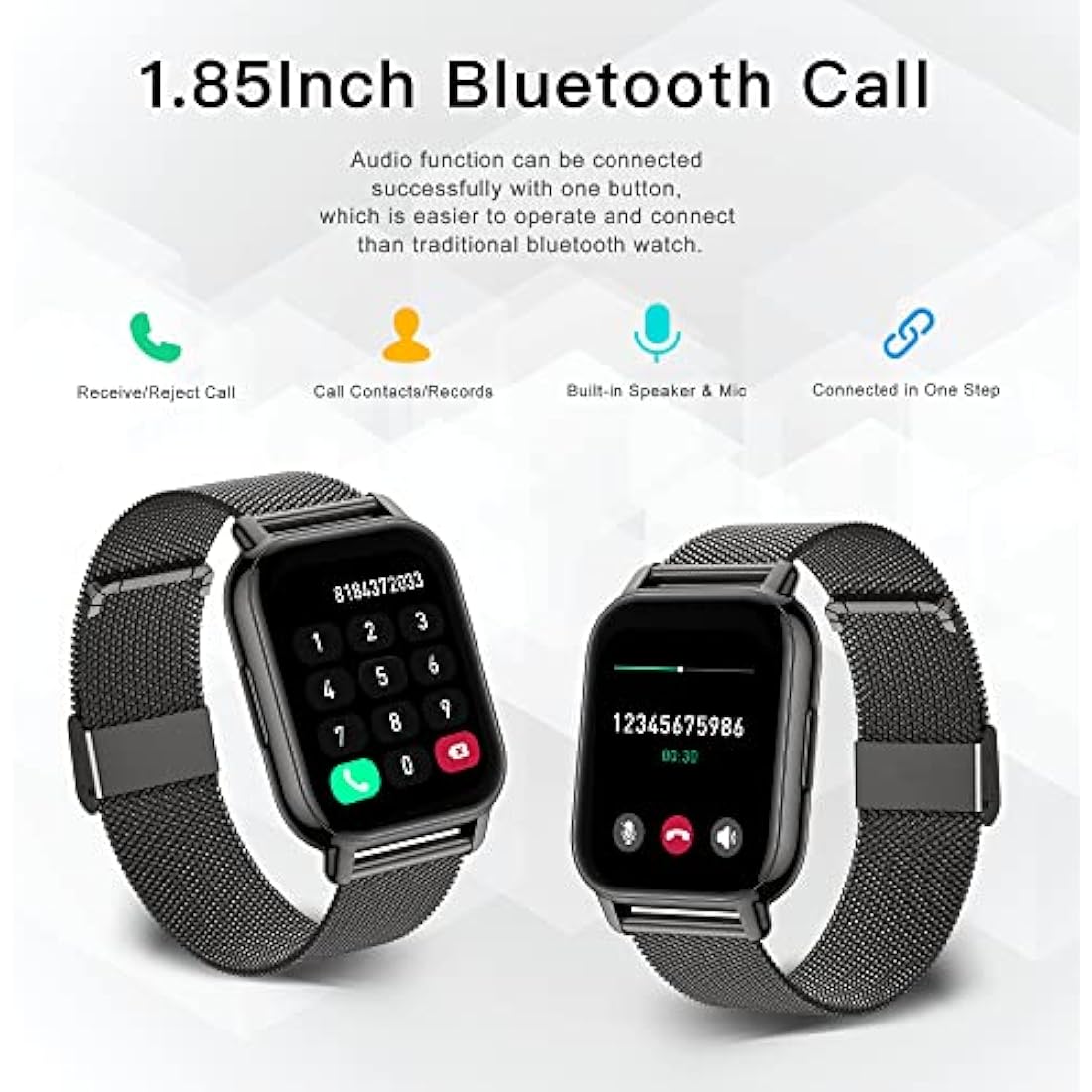 Popglory Smart Watch - 1.85" Fitness Tracker with Bluetooth Call & 2 Straps