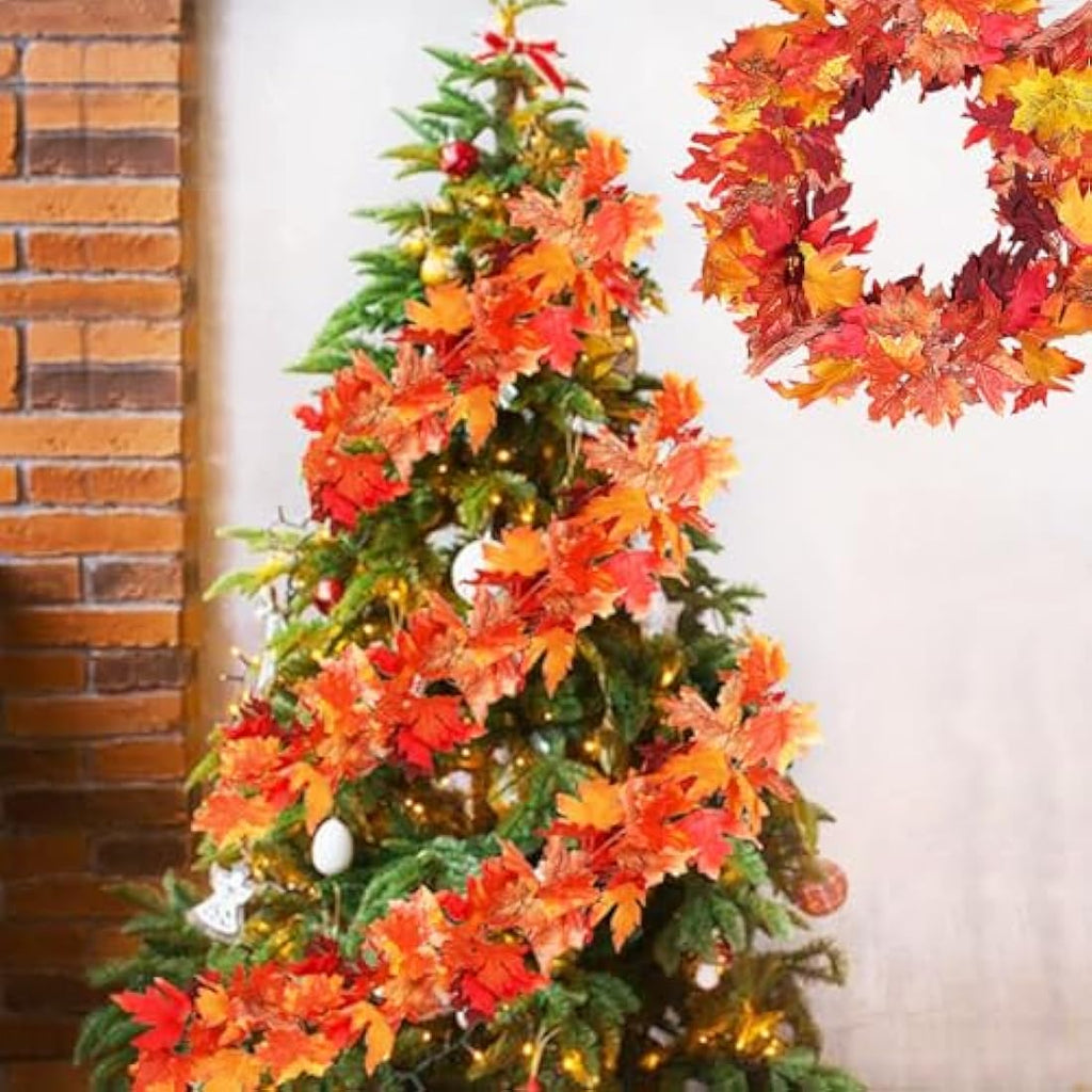 TENQUAN 2 Pack Artificial Maple Leaf Garland – 5.7ft Fall Autumn Decor