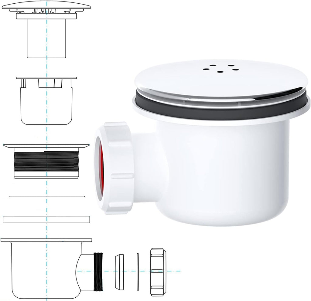 Shower Drain Cover, Chrome Trap Replacement, 90mm/115mm Plughole, Removable Top Waste Fitting Cap Parts, Tray Plug Hole Fast Flow