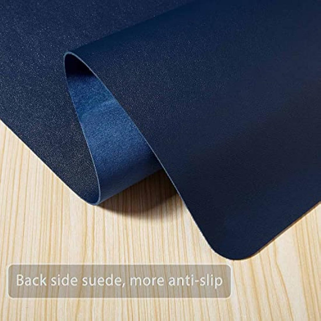 DOBAOJIA Large PU Leather Desk Pad – Waterproof Mouse Mat, Dark Blue
