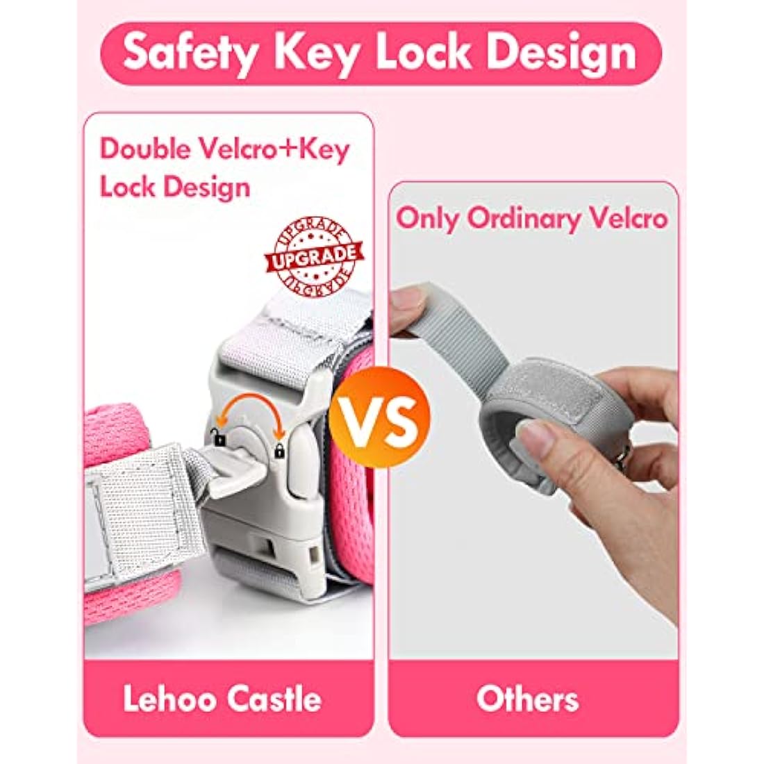 Lehoo Castle Anti Lost Toddler Reins | Reflective Safety Harness - Pink