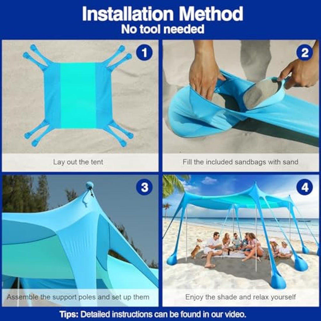 Rhino Valley Beach Tent – 6-8 Person UPF 50+ Windproof Sun Shelter