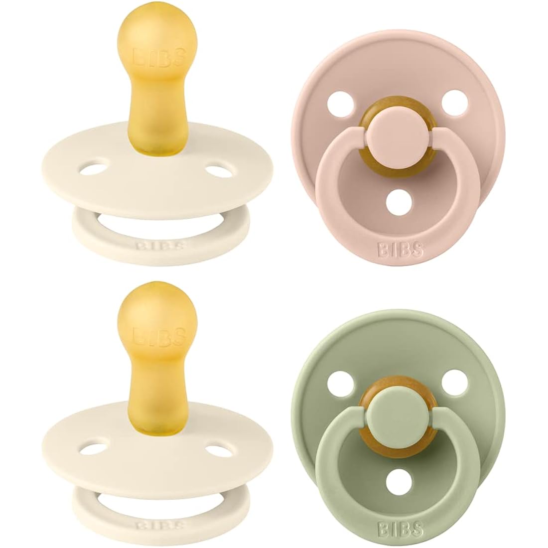 BIBS Colour Pacifier 4-Pack | Natural Rubber Latex Soothers | Ivory Mix