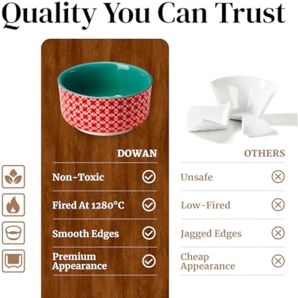 DOWAN 8 oz Ceramic Ramekins with Lids - 6 Pack Porcelain Baking Dishes