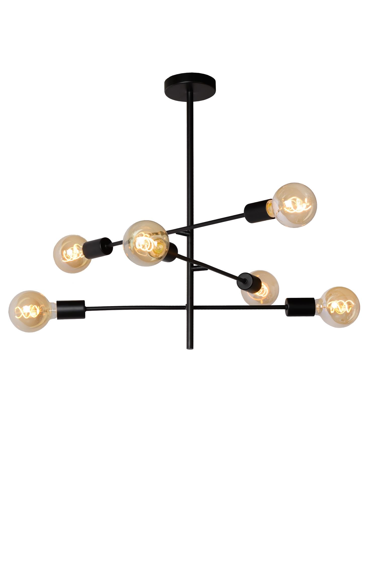 Lucide Lester Flush Ceiling Light – 6xE27 Modern Black Metal Fixture