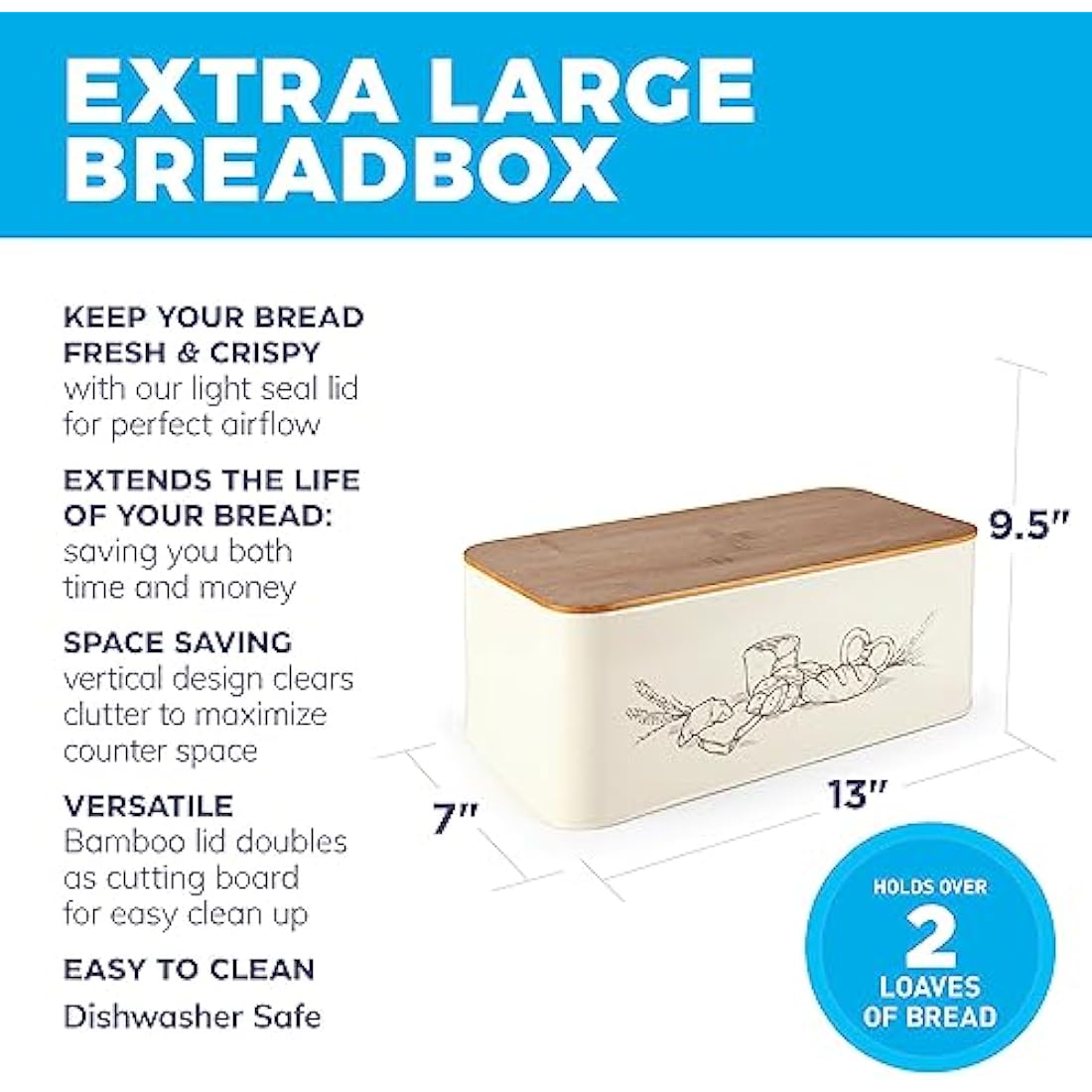 Jolof Store Extra Large Vertical Bread Bin with Bamboo Cutting Board Lid