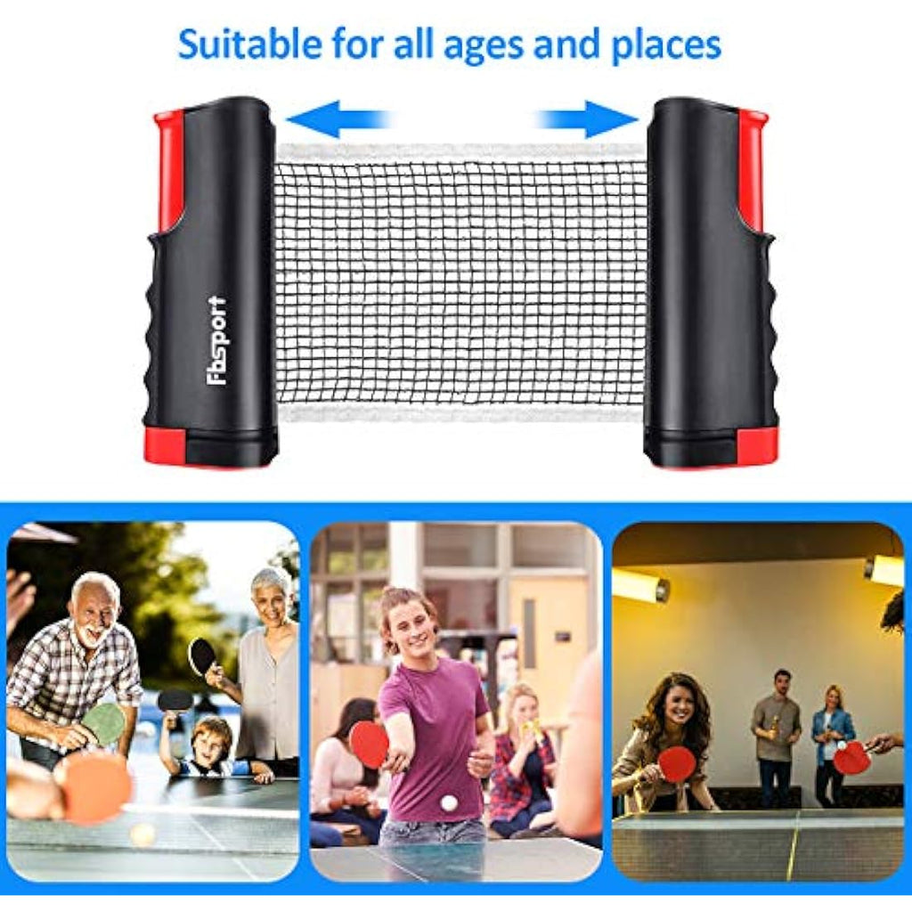 FBSPORT Table Tennis Set | 2 Ping Pong Paddles, Retractable Net & 6 Balls