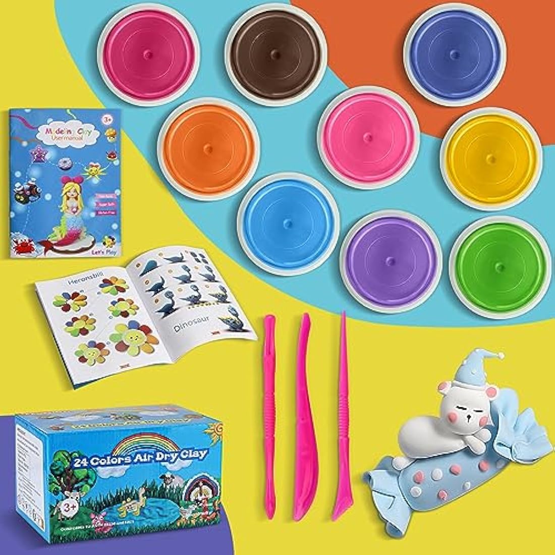 iFergoo 24 Colors Air Dry Modeling Clay Kit – Non-Toxic DIY Creative Set