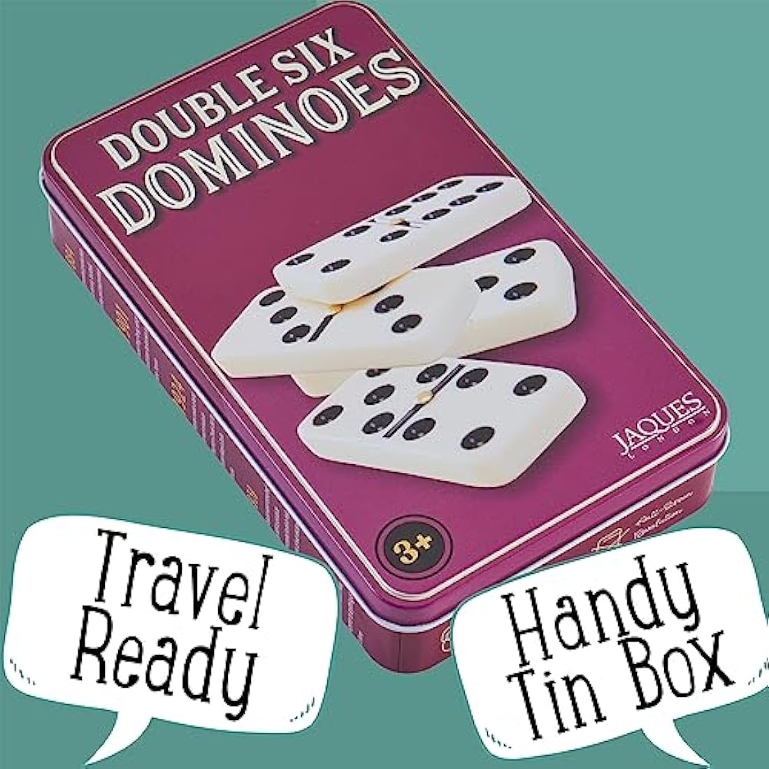 Jaques of London Double 6 Dominoes Set – Traditional Game in Tin Box