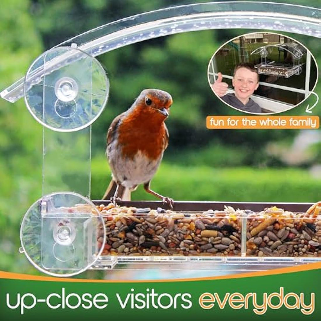 Homebird Window Bird Feeder with Strong Suction Cups and Removable Tray