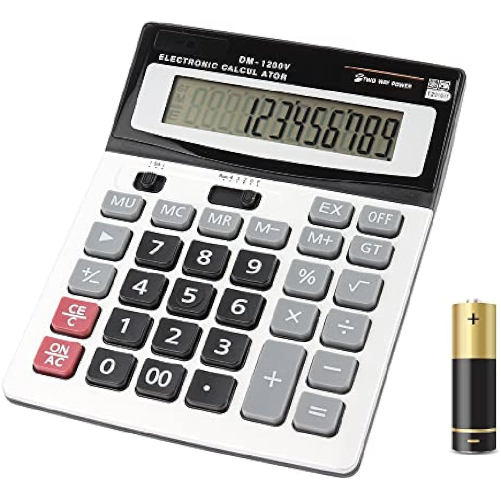 HIHUHEN 12-Digit Desktop Calculator – Solar & Battery Power – Big Button