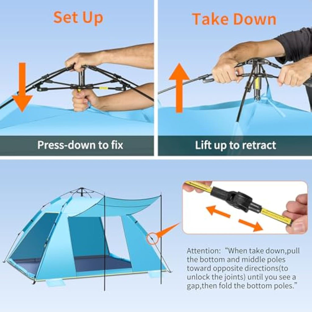 Jolof Store 4-5 Person Pop Up Beach Tent – UPF 50+ Sun Shelter (Blue)