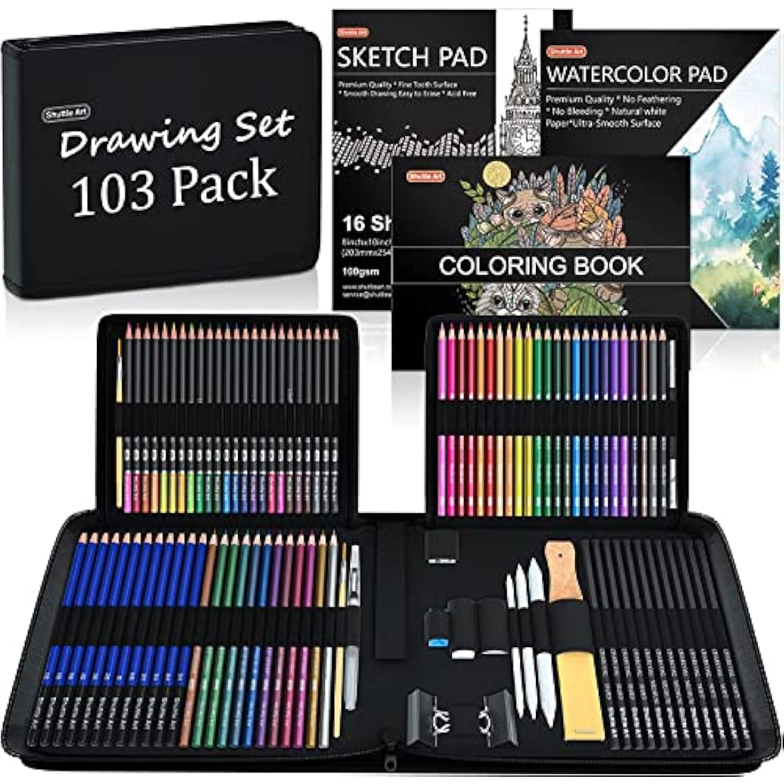 Shuttle Art 103 Pack Sketching and Drawing Set with Zipper Case