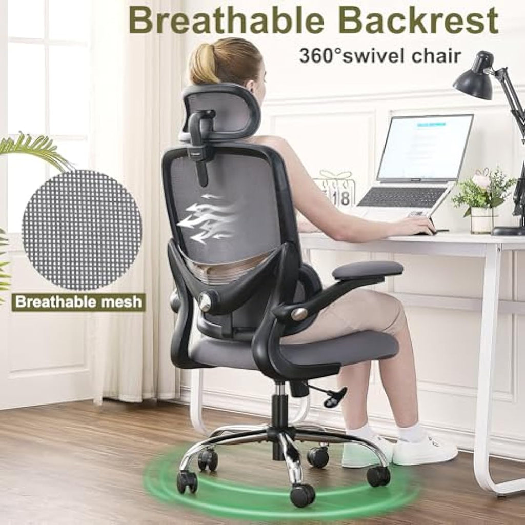 TONFARY Ergonomic Mesh Office Chair | Adjustable Lumbar & Flip-Up Arms