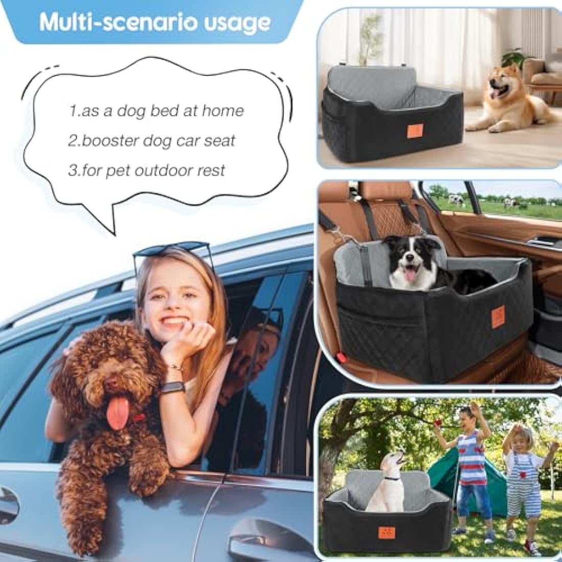 Dog Booster Car Seat – Large Washable Pet Travel Bed & Sofa