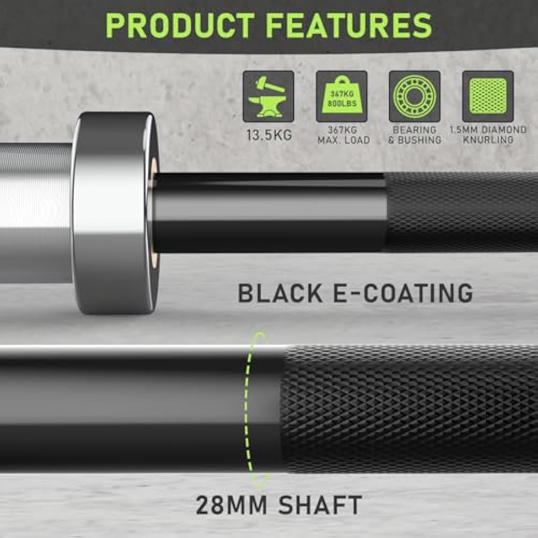 PhysKcal Olympic EZ Curl Bar – 4ft-6ft Steel Barbell for 2-Inch Plates