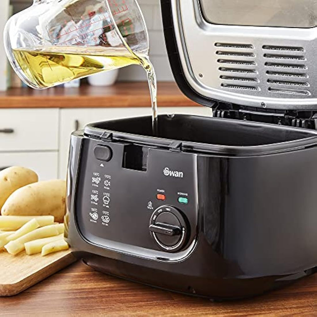 Swan 2.5L Deep Fat Fryer – 1800W Electric Kitchen Fryer with Window, Black