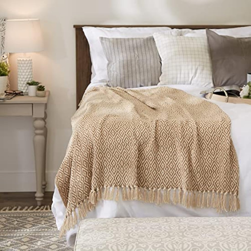 DII Stone Cotton Throw Blanket with Decorative Fringe – 50 x 60 Inch