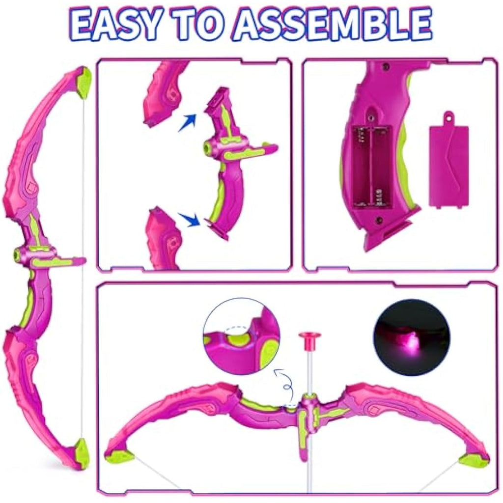 Own1one Kids 2-in-1 Archery Set with LED Lights and Foam Blaster - Pink
