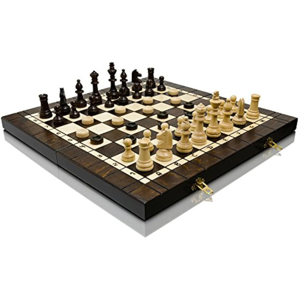 Jolof Store 3-in-1 Wooden Chess, Backgammon & Checkers Set - 40cm XL