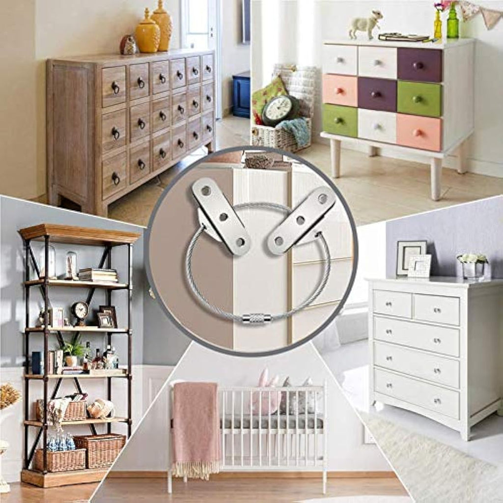 Jolof Store Anti-Tip Furniture Straps – 12 Pack Metal Baby Proofing Kit