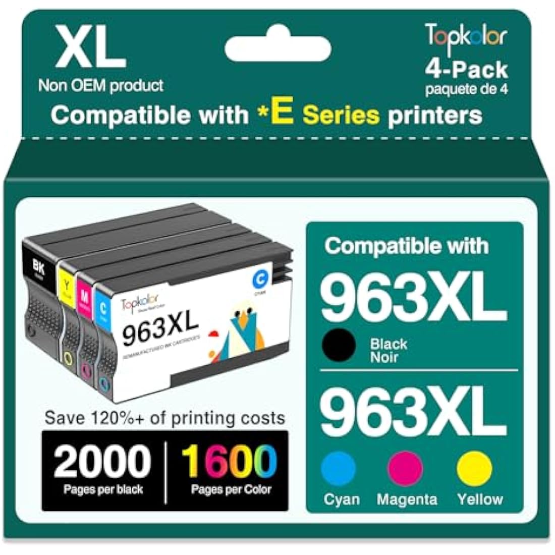 Topkolor 963XL Remanufactured Ink Cartridges for HP OfficeJet Pro 9010 9020