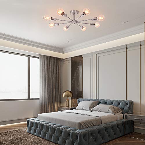 OYIPRO 8-Light Modern Chandelier – Nickel Semi-Flush Mount Ceiling Light