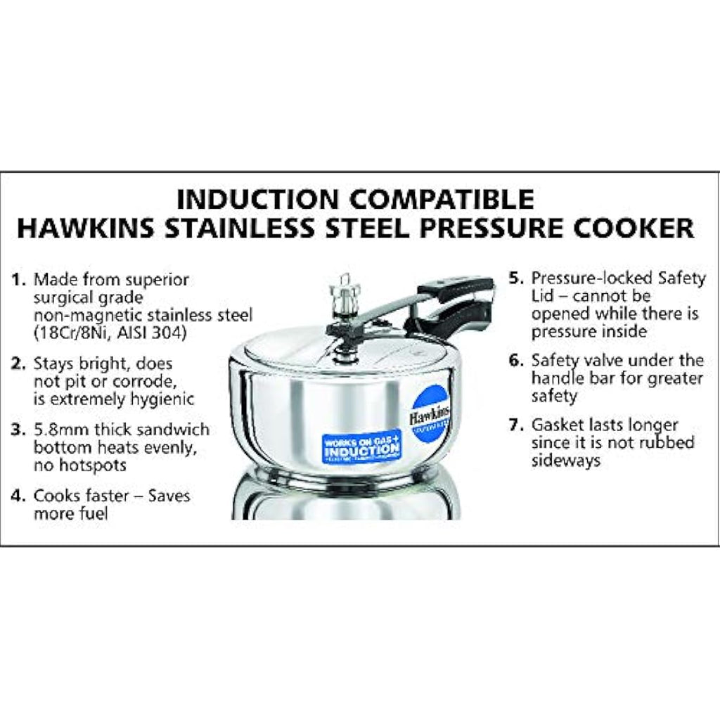 Hawkins B60 Stainless Steel Pressure Cooker | 3 Liter Silver Pot