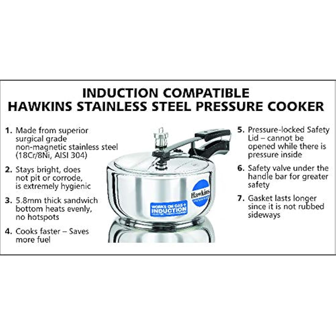 Hawkins B60 Stainless Steel Pressure Cooker | 3 Liter Silver Pot