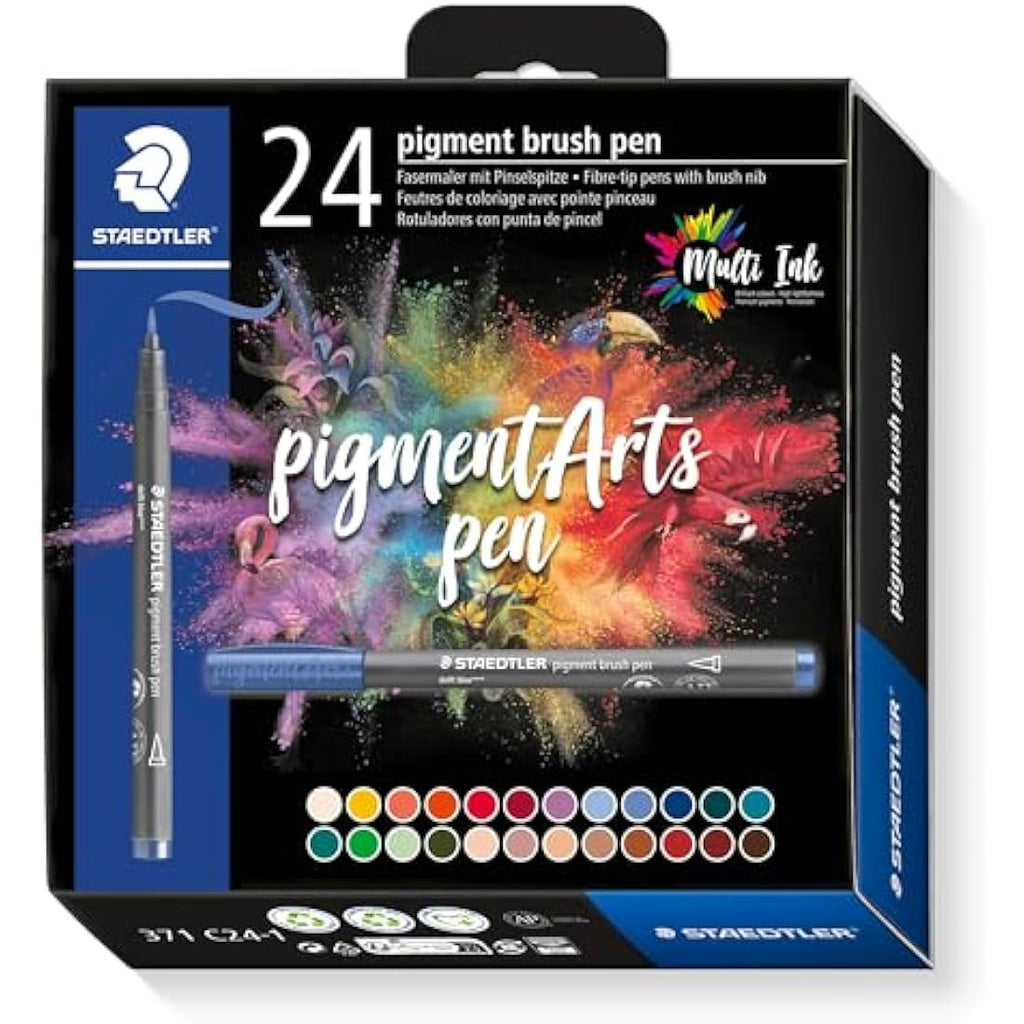 STAEDTLER Pigment Arts Brush Pen – Assorted Multi Ink Colors (Pack of 24)