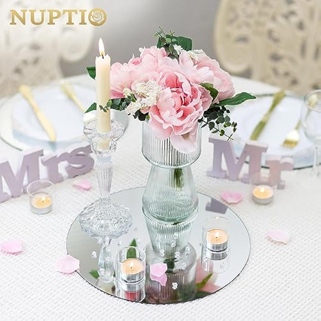 Nuptio Round Mirror Plate Wedding Centrepieces - 30cm Glass Tray, 6 Pcs