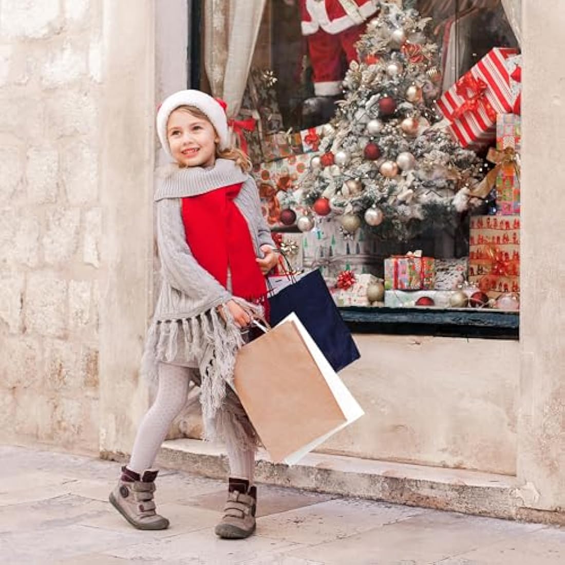 GIFTSAY Brown Kraft Paper Gift Bags with Handles - 50 Pack, 15x8x21cm