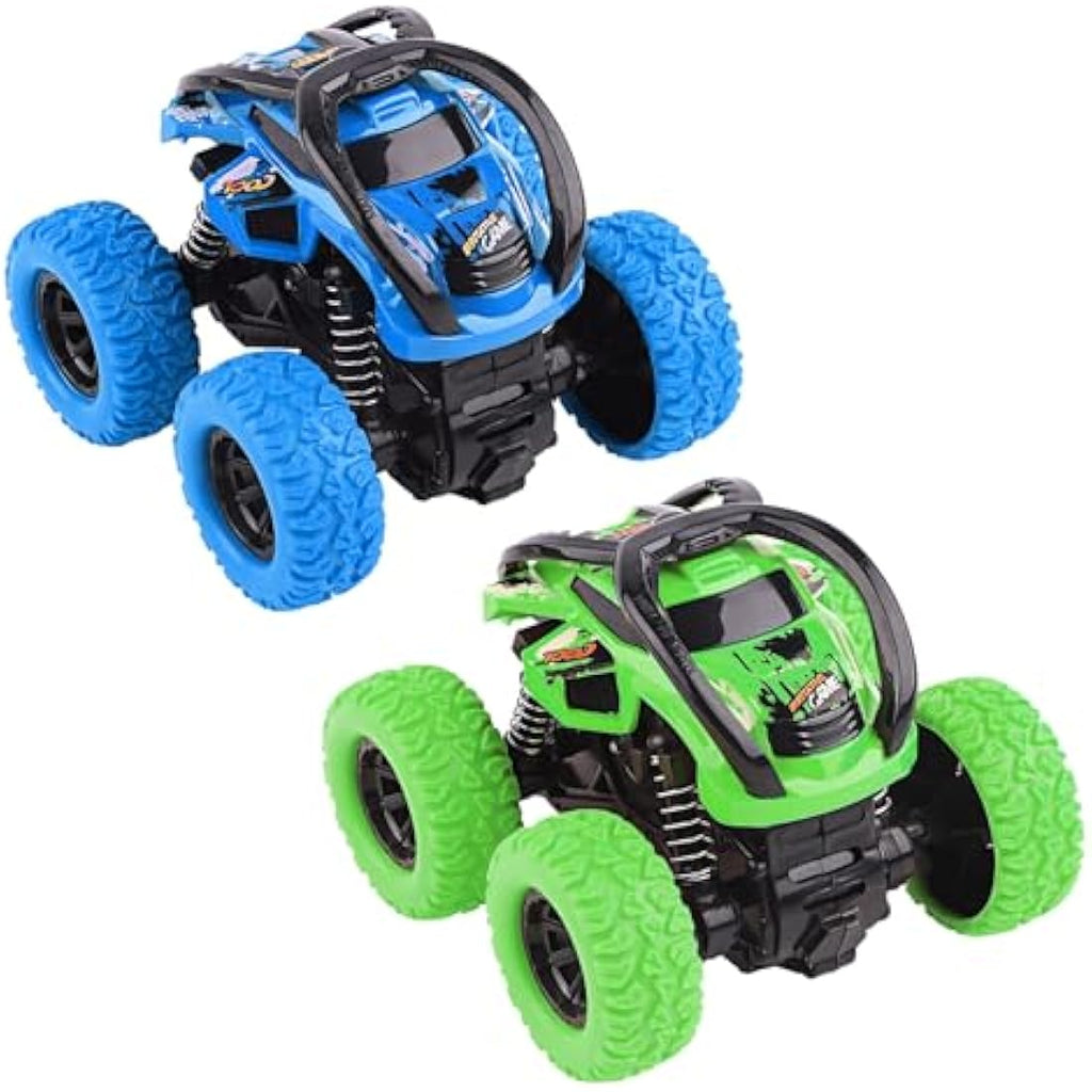 2-Pack Friction Powered Stunt Cars for Toddlers - Blue/Green