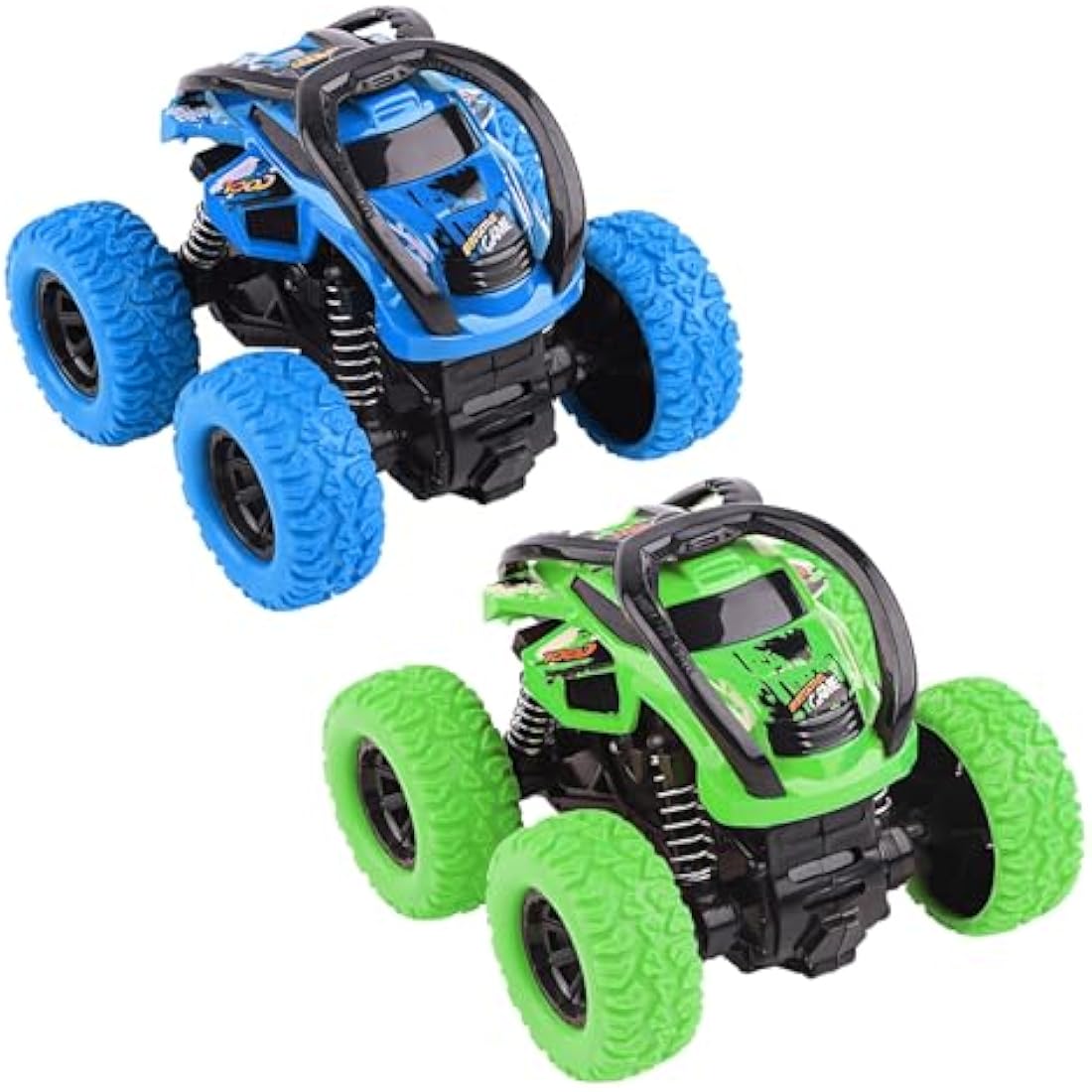 2-Pack Friction Powered Stunt Cars for Toddlers - Blue/Green