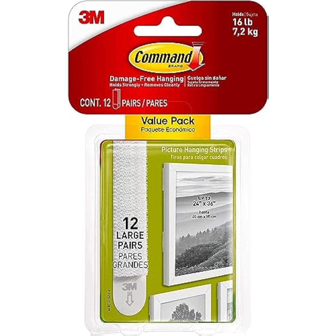 Command Large Picture Hanging Strips, White - 12 Pairs (24 Strips)