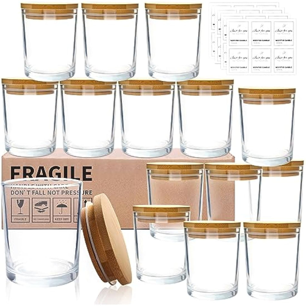 15 Pack 7oz Clear Glass Candle Jars with Bamboo Lids